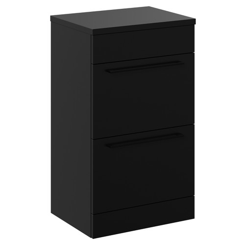 Napoli Matt Black 500mm Floor Standing Vanity Unit for Countertop Basins with 2 Drawers and Matt Black Handles Left Hand View