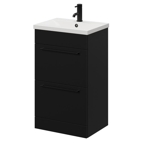 Napoli Matt Black 500mm Floor Standing Vanity Unit with 1 Tap Hole Basin and 2 Drawers with Matt Black Handles Right Hand View
