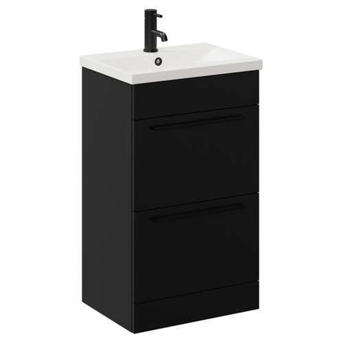 Napoli Matt Black 500mm Floor Standing Vanity Unit with 1 Tap Hole Basin and 2 Drawers with Matt Black Handles Left Hand View
