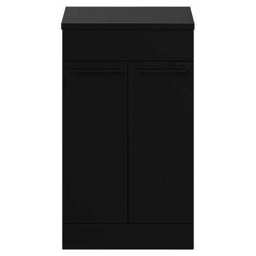 Napoli Matt Black 500mm Floor Standing Vanity Unit for Countertop Basins with 2 Doors and Matt Black Handles View from Front