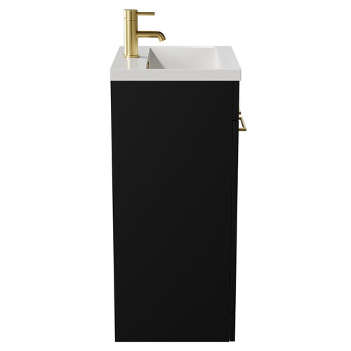 Napoli Matt Black 500mm Floor Standing Vanity Unit with 1 Tap Hole Basin and 2 Doors with Brushed Brass Handles View from Side