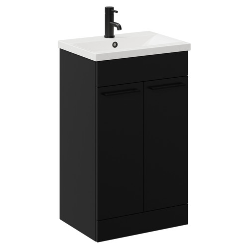 Napoli Matt Black 500mm Floor Standing Vanity Unit with 1 Tap Hole Basin and 2 Doors with Matt Black Handles Left Hand View