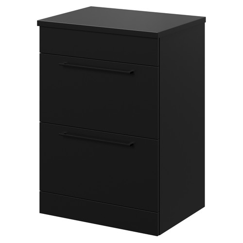 Napoli Matt Black 600mm Floor Standing Vanity Unit for Countertop Basins with 2 Drawers and Matt Black Handles Right Hand View