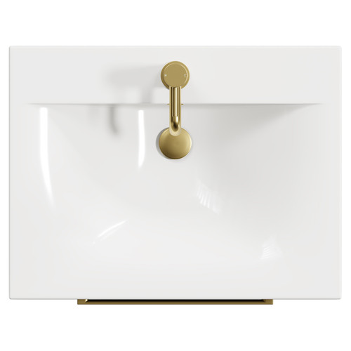 Napoli Matt Black 600mm Floor Standing Vanity Unit with 1 Tap Hole Basin and 2 Drawers with Brushed Brass Handles View from Top