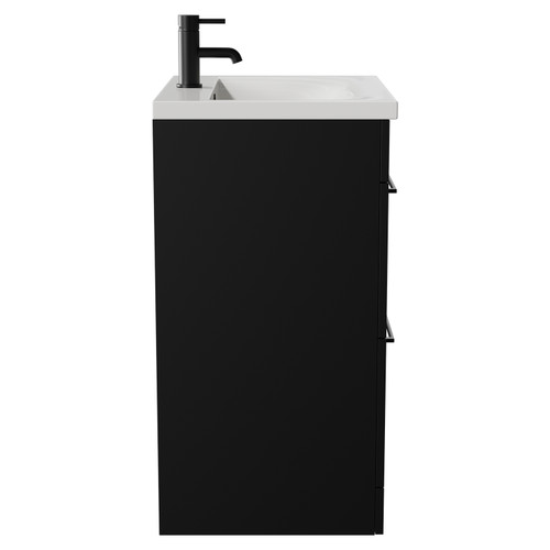Napoli Matt Black 600mm Floor Standing Vanity Unit with 1 Tap Hole Basin and 2 Drawers with Matt Black Handles View from Side