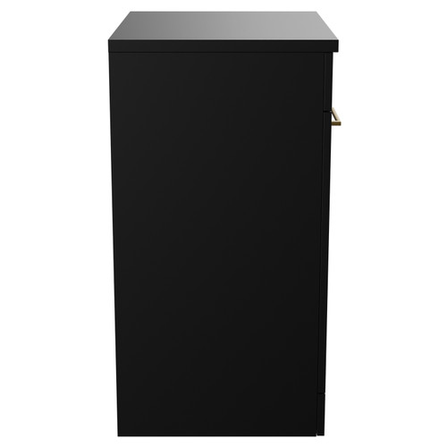 Napoli Matt Black 600mm Floor Standing Vanity Unit for Countertop Basins with 2 Doors and Brushed Brass Handles View from Side