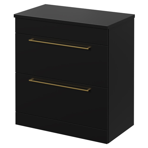 Napoli Matt Black 800mm Floor Standing Vanity Unit for Countertop Basins with 2 Drawers and Brushed Brass Handles Right Hand View