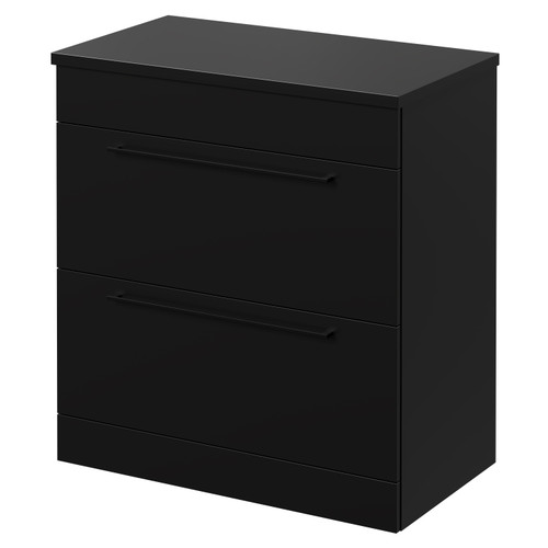 Napoli Matt Black 800mm Floor Standing Vanity Unit for Countertop Basins with 2 Drawers and Matt Black Handles Right Hand View