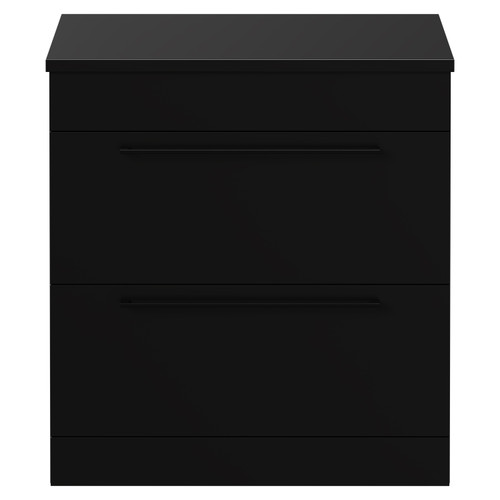 Napoli Matt Black 800mm Floor Standing Vanity Unit for Countertop Basins with 2 Drawers and Matt Black Handles View from Front