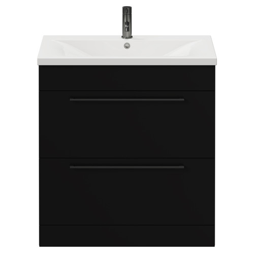 Napoli Matt Black 800mm Floor Standing Vanity Unit with 1 Tap Hole Basin and 2 Drawers with Gunmetal Grey Handles View from Front