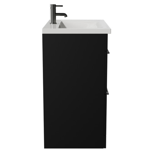 Napoli Matt Black 800mm Floor Standing Vanity Unit with 1 Tap Hole Basin and 2 Drawers with Gunmetal Grey Handles View from Side
