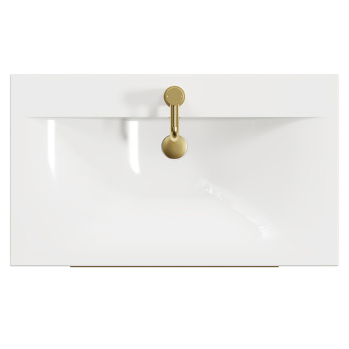 Napoli Matt Black 800mm Floor Standing Vanity Unit with 1 Tap Hole Basin and 2 Drawers with Brushed Brass Handles View from Top