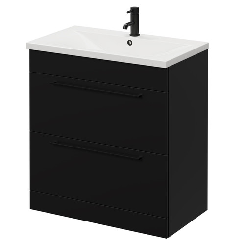 Napoli Matt Black 800mm Floor Standing Vanity Unit with 1 Tap Hole Basin and 2 Drawers with Matt Black Handles Right Hand View