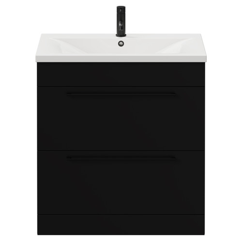 Napoli Matt Black 800mm Floor Standing Vanity Unit with 1 Tap Hole Basin and 2 Drawers with Matt Black Handles View from Front