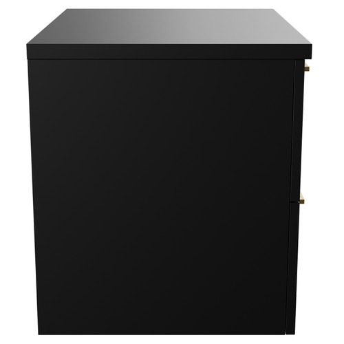 Napoli Matt Black 600mm Wall Mounted Vanity Unit for Countertop Basins with 2 Drawers and Brushed Brass Handles View from Side