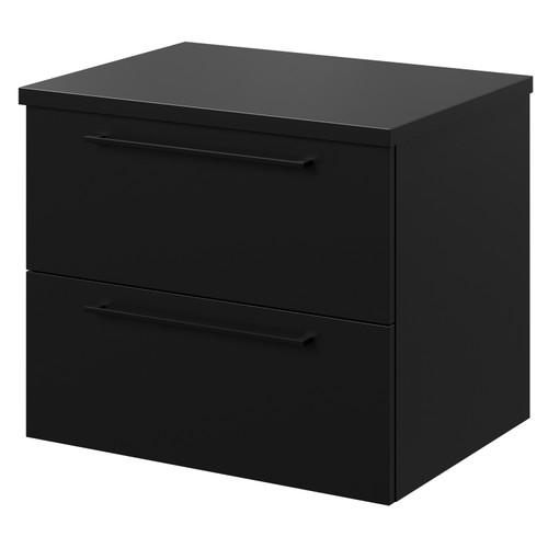 Napoli Matt Black 600mm Wall Mounted Vanity Unit for Countertop Basins with 2 Drawers and Matt Black Handles Right Hand View