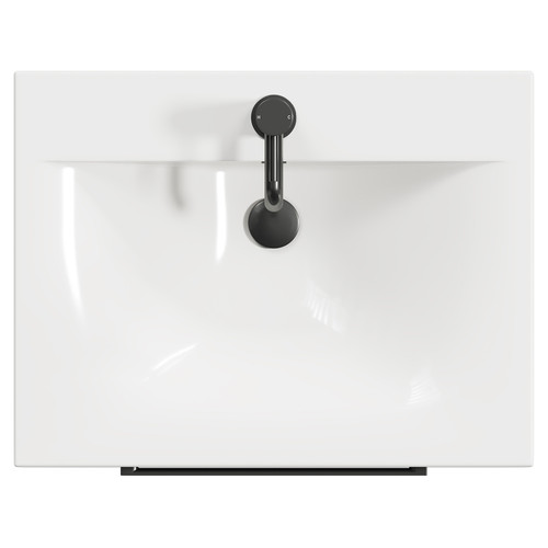 Napoli Matt Black 600mm Wall Mounted Vanity Unit with 1 Tap Hole Basin and 2 Drawers with Gunmetal Grey Handles View from Top
