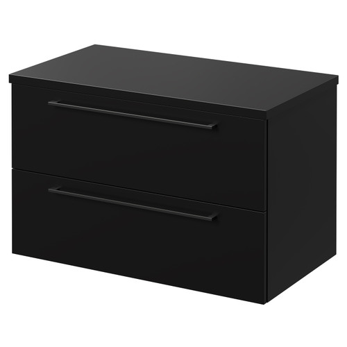 Napoli Matt Black 800mm Wall Mounted Vanity Unit for Countertop Basins with 2 Drawers and Gunmetal Grey Handles Right Hand View