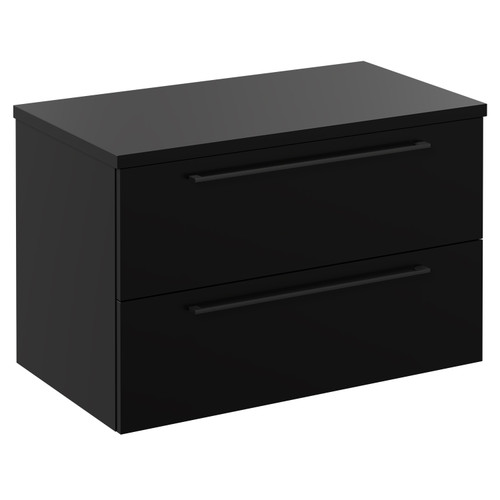 Napoli Matt Black 800mm Wall Mounted Vanity Unit for Countertop Basins with 2 Drawers and Gunmetal Grey Handles Left Hand View