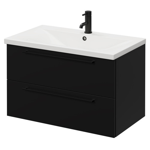 Napoli Matt Black 800mm Wall Mounted Vanity Unit with 1 Tap Hole Basin and 2 Drawers with Matt Black Handles Right Hand View