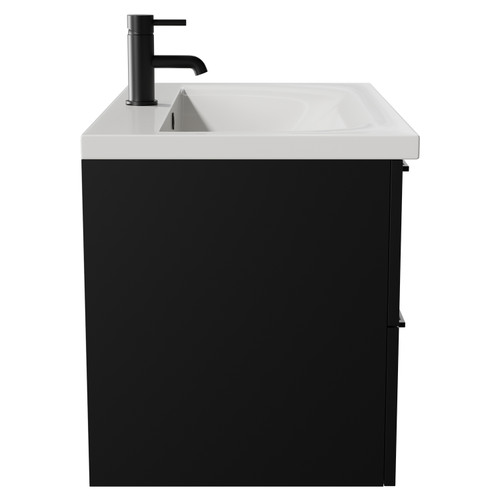 Napoli Matt Black 800mm Wall Mounted Vanity Unit with 1 Tap Hole Basin and 2 Drawers with Matt Black Handles View from Side