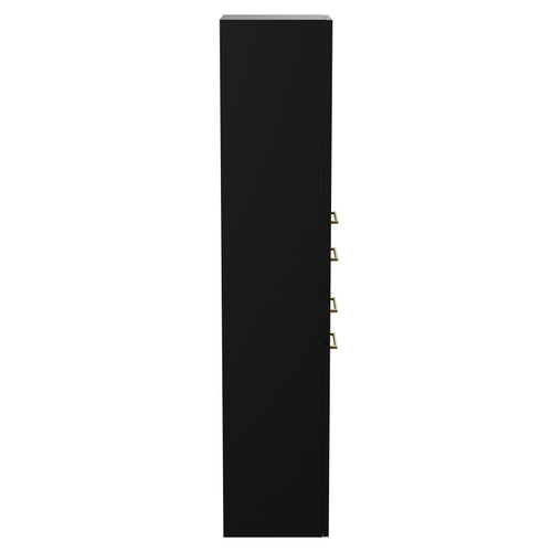 Napoli Matt Black 350mm x 1600mm Wall Mounted Tall Storage Unit with 2 Doors 2 Drawers and Brushed Brass Handles View from Side
