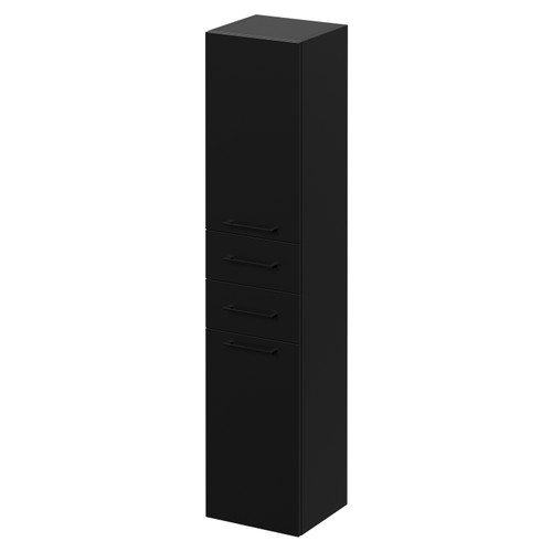 Napoli Matt Black 350mm x 1600mm Wall Mounted Tall Storage Unit with 2 Doors 2 Drawers and Matt Black Handles Right Hand View