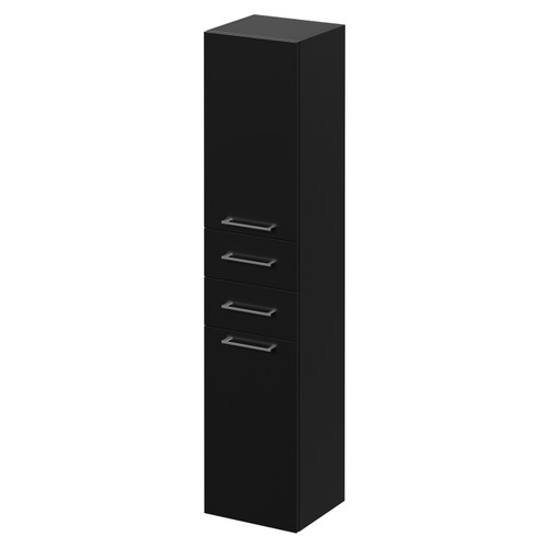 Napoli Matt Black 350mm x 1600mm Wall Mounted Tall Storage Unit with 2 Doors 2 Drawers and Chrome Handles Right Hand View