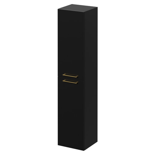 Napoli Matt Black 350mm x 1600mm Wall Mounted Tall Storage Unit with 2 Doors and Brushed Brass Handles Right Hand View
