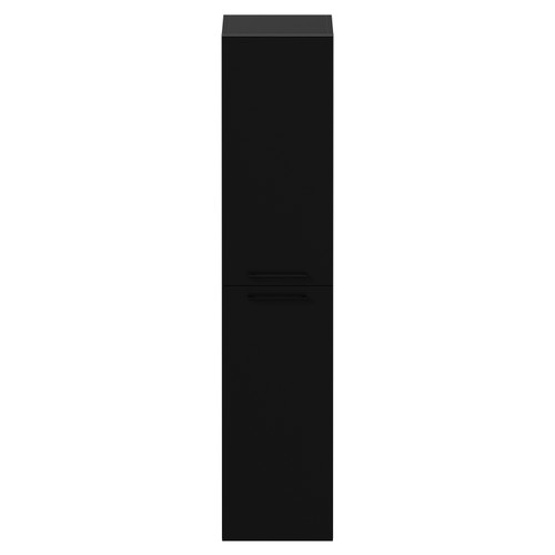 Napoli Matt Black 350mm x 1600mm Wall Mounted Tall Storage Unit with 2 Doors and Matt Black Handles View from Front