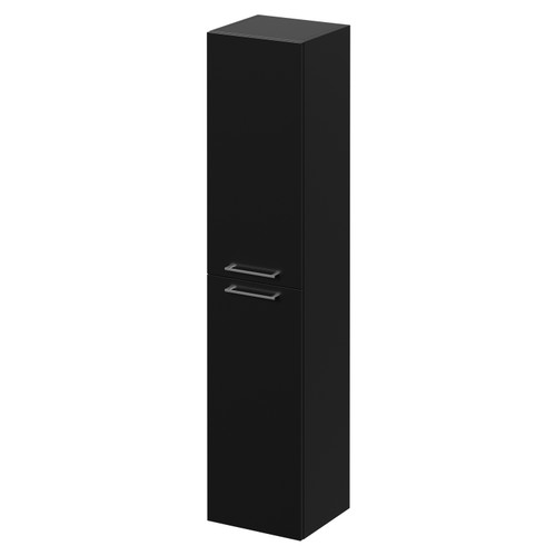 Napoli Matt Black 350mm x 1600mm Wall Mounted Tall Storage Unit with 2 Doors and Chrome Handles Right Hand View