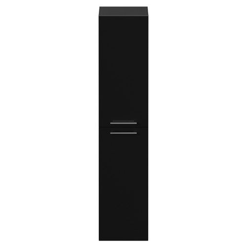 Napoli Matt Black 350mm x 1600mm Wall Mounted Tall Storage Unit with 2 Doors and Chrome Handles View from Front