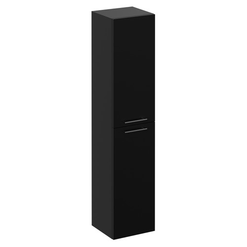 Napoli Matt Black 350mm x 1600mm Wall Mounted Tall Storage Unit with 2 Doors and Chrome Handles Left Hand View