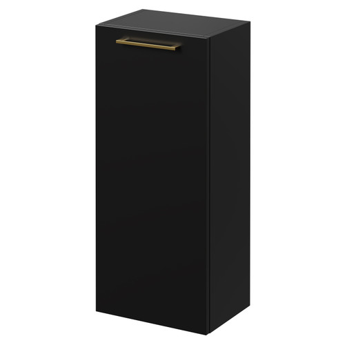 Napoli Matt Black 350mm Wall Mounted Side Cabinet with Single Door and Brushed Brass Handle Right Hand View