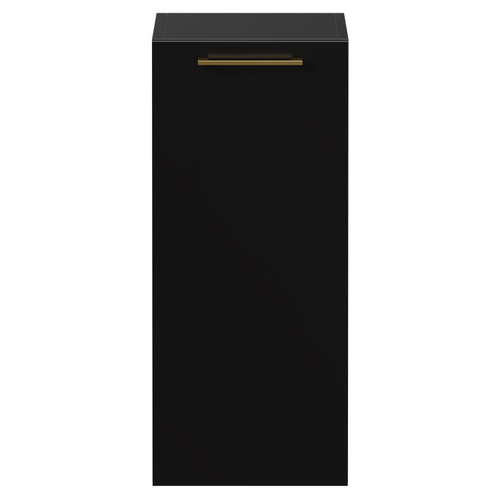 Napoli Matt Black 350mm Wall Mounted Side Cabinet with Single Door and Brushed Brass Handle View from Front