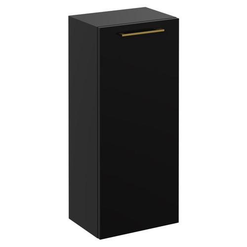 Napoli Matt Black 350mm Wall Mounted Side Cabinet with Single Door and Brushed Brass Handle Left Hand View
