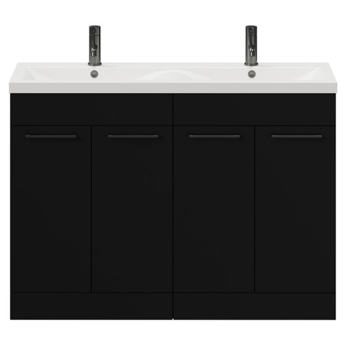 Napoli Matt Black 1200mm Floor Standing Vanity Unit with Ceramic Double Basin and 4 Doors with Gunmetal Grey Handles View from Front