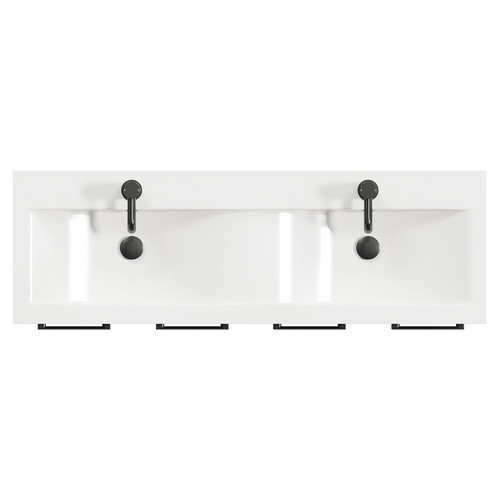 Napoli Matt Black 1200mm Floor Standing Vanity Unit with Ceramic Double Basin and 4 Doors with Gunmetal Grey Handles View from Top