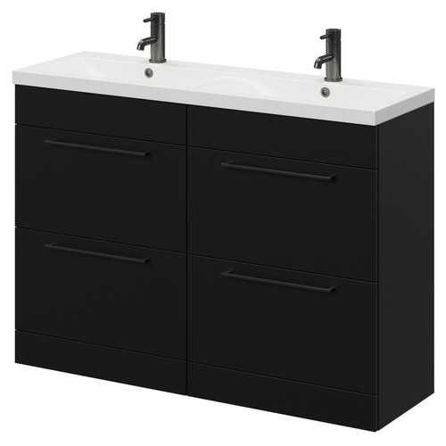 Napoli Matt Black 1200mm Floor Standing Vanity Unit with Ceramic Double Basin and 4 Drawers with Gunmetal Grey Handles Right Hand View