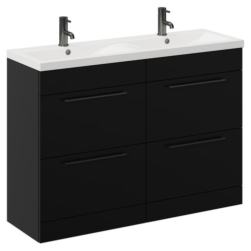 Napoli Matt Black 1200mm Floor Standing Vanity Unit with Ceramic Double Basin and 4 Drawers with Gunmetal Grey Handles Left Hand View