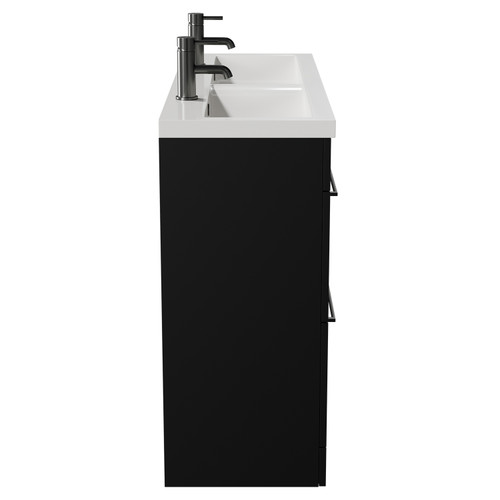 Napoli Matt Black 1200mm Floor Standing Vanity Unit with Ceramic Double Basin and 4 Drawers with Gunmetal Grey Handles View from Side