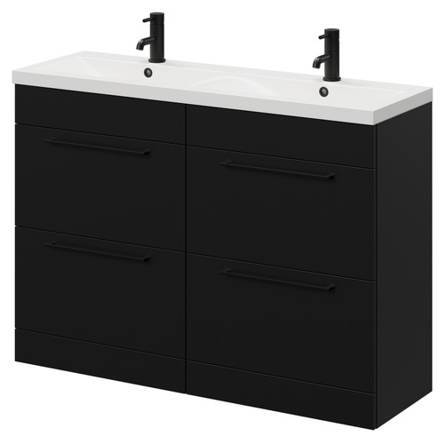 Napoli Matt Black 1200mm Floor Standing Vanity Unit with Ceramic Double Basin and 4 Drawers with Matt Black Handles Right Hand View