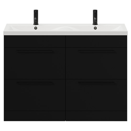 Napoli Matt Black 1200mm Floor Standing Vanity Unit with Ceramic Double Basin and 4 Drawers with Matt Black Handles View from Front