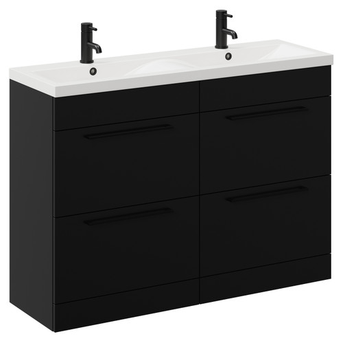 Napoli Matt Black 1200mm Floor Standing Vanity Unit with Ceramic Double Basin and 4 Drawers with Matt Black Handles Left Hand View