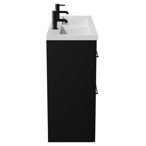 Napoli Matt Black 1200mm Floor Standing Vanity Unit with Ceramic Double Basin and 4 Drawers with Matt Black Handles View from Side