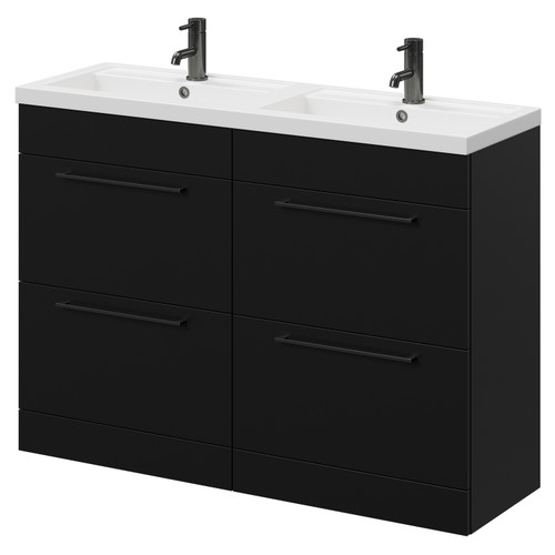Napoli Matt Black 1200mm Floor Standing Vanity Unit with Polymarble Double Basin and 4 Drawers with Gunmetal Grey Handles Right Hand View