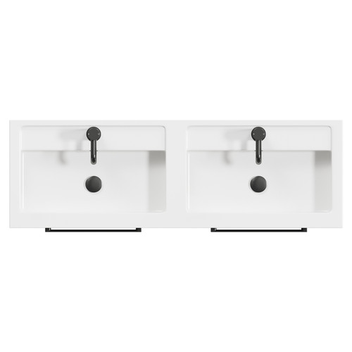 Napoli Matt Black 1200mm Floor Standing Vanity Unit with Polymarble Double Basin and 4 Drawers with Gunmetal Grey Handles View from Top