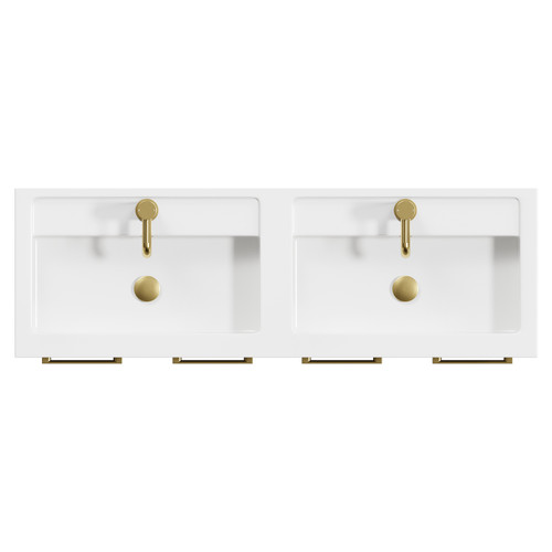 Napoli Matt Black 1200mm Floor Standing Vanity Unit with Polymarble Double Basin and 4 Doors with Brushed Brass Handles View from Top