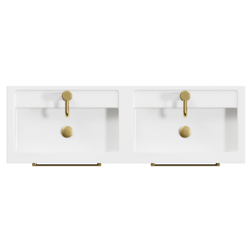 Napoli Matt Black 1200mm Floor Standing Vanity Unit with Polymarble Double Basin and 4 Drawers with Brushed Brass Handles View from Top