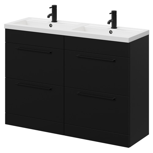 Napoli Matt Black 1200mm Floor Standing Vanity Unit with Polymarble Double Basin and 4 Drawers with Matt Black Handles Right Hand View